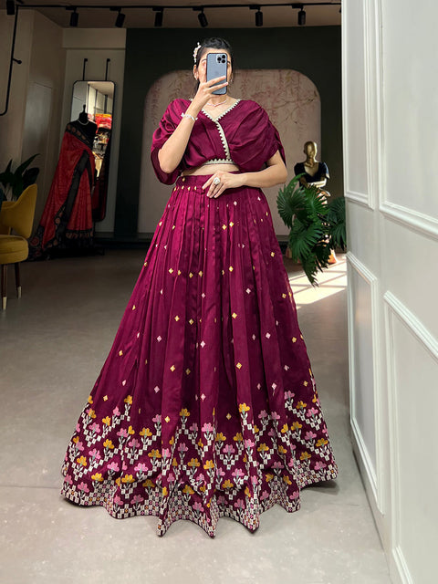 Wine Color Thread Embroidery Work Vichitra Silk Lehenga Choli Clothsvilla Main image