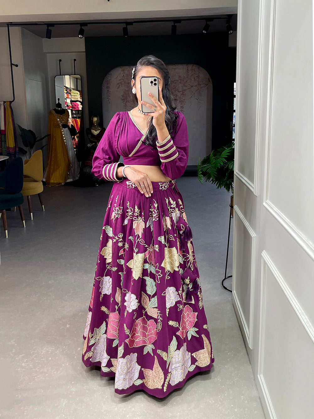 Wine Color Thread And Sequins Embroidery Work Georgette Co-Ord Set Lehenga Choli ClothsVilla.com