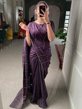 Load image into Gallery viewer, Wine Sequins And Zari Work Viscose Chanderi Saree Clothsvilla