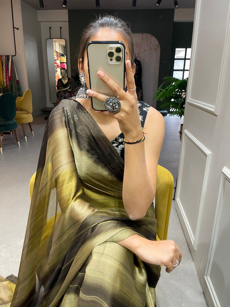 Mehendi Color Zari Lining Work Rangoli Padding Saree Clothsvilla