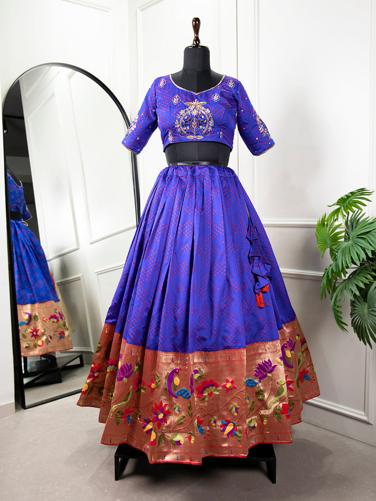Blue Color Zari Weaving Work Jacquard Silk Lehenga Choli ClothsVilla