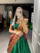 Load image into Gallery viewer, Green Color Zari Weaving Work Narayan Pet (Cotton) Half Saree Lehenga Choli ClothsVilla.com