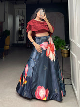 Load image into Gallery viewer, Black Color Digital Print With Foil Work Zari Satin Co-ord Set Lehenga Choli ClothsVilla.com