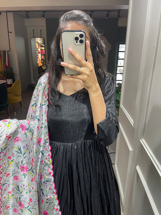 Black Color Plain Dola Silk Gown Clothsvilla