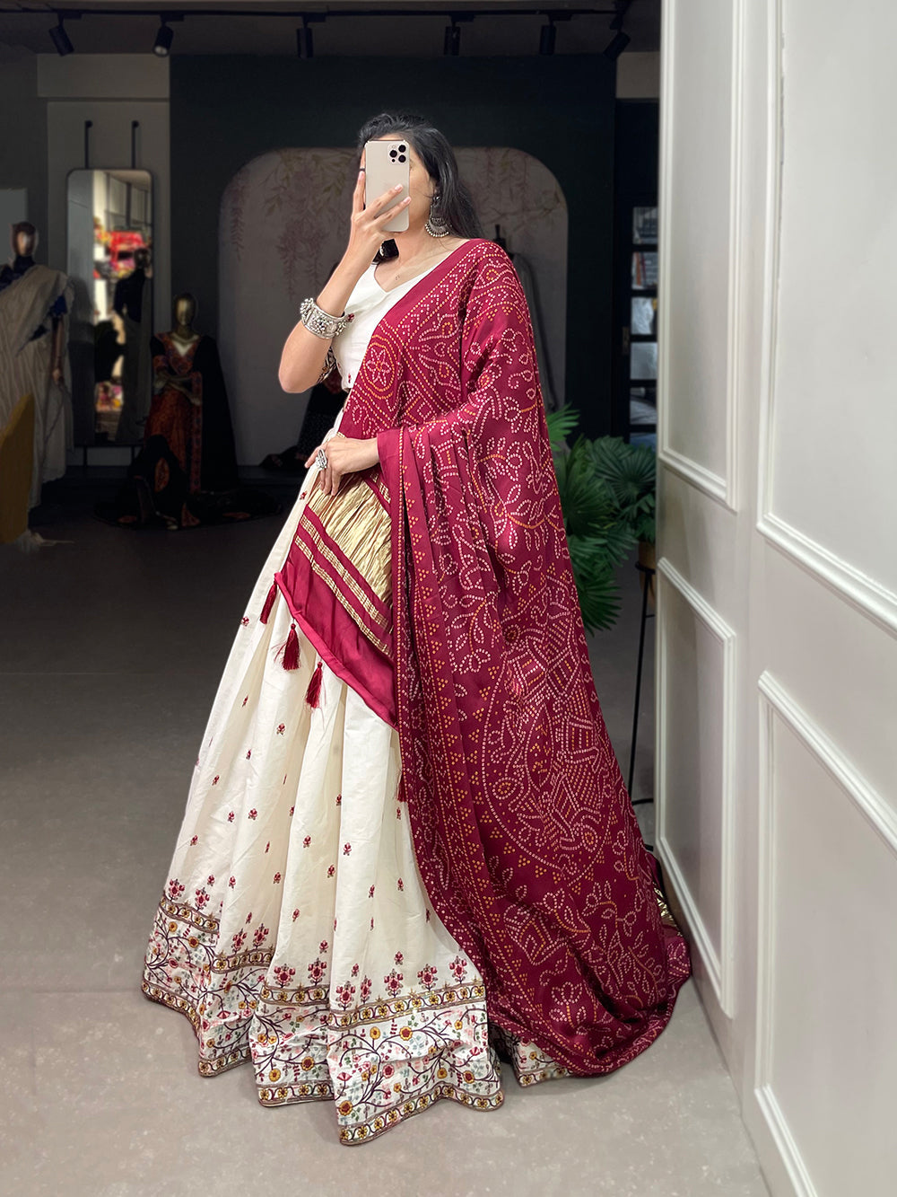 Flower Design Sequins And Thread Embroidery Work Khadi Cotton Chaniya Choli Clothsvilla