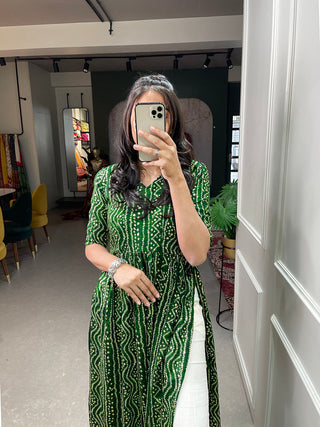 Green Color Foil and Printed Pure Cotton Kurti Clothsvilla