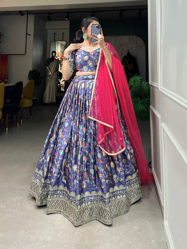 Lavender Color Digital Printed Sequins And Embroider Work Chinon Weeding Lehenga Choli Clothsvilla