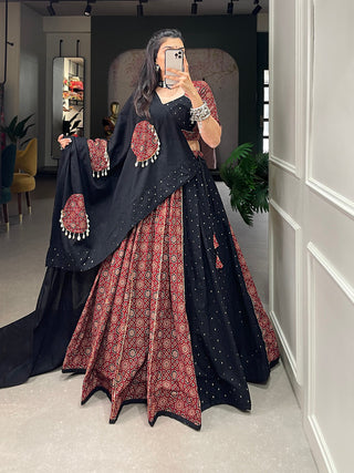 Maroon Color Printed And Over All Mirror Work With Gotta Patti Cotton Lehenga Choli ClothsVilla.com