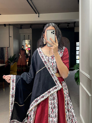 Maroon Color Plain and Printed Cotton Lehenga Choli ClothsVilla