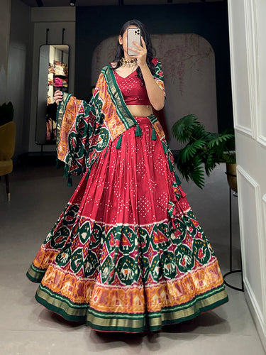 Maroon Color Patola Print With Foil Work Tussar Silk Lehenga Choli ClothsVilla