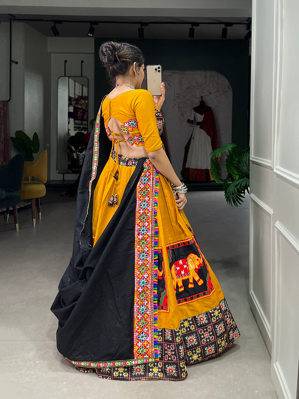 Mustard Color Gamthi Patch Work Cotton Garba Choli ClothsVilla