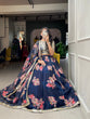 Load image into Gallery viewer, Navy Blue Color Printed And Sequins Embroidery Lace Border Organza Lehenga Choli ClothsVilla.com