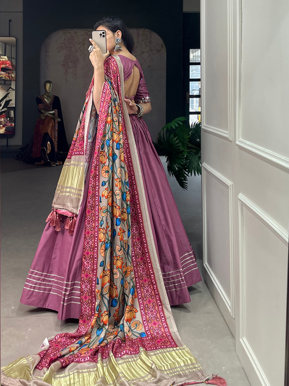 Peach Color Plain With Gotta Patti Cotton Lehenga Choli ClothsVilla.com
