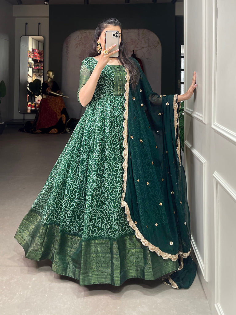 Green Color Printed With Weaving Work Patta Soft Chanderi  Dress Clothsvilla