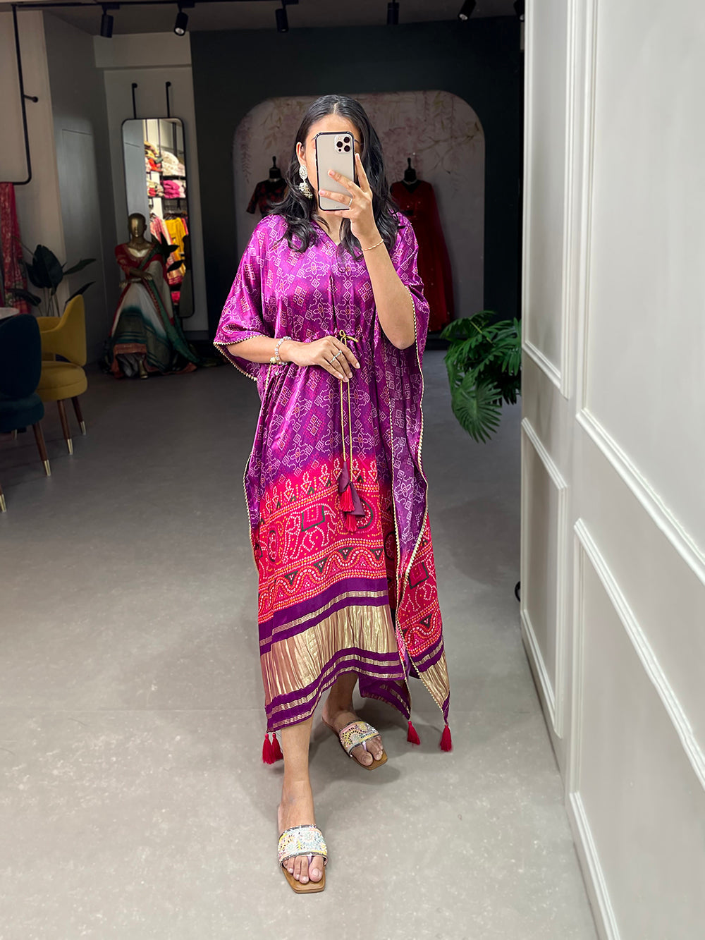 Purple Color Patola Printed Gaji Silk Kaftan ClothsVilla.com