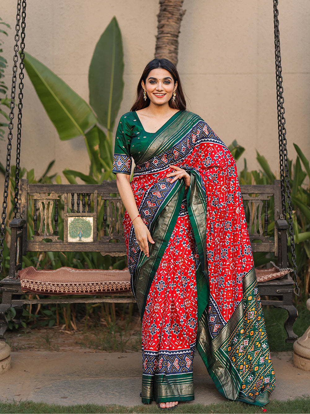 Red Color Patola with Foil Printed Dola Silk Saree Clothsvilla