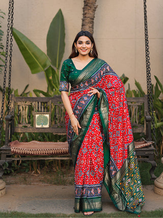 Red Color Patola with Foil Printed Dola Silk Saree Clothsvilla