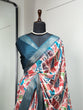 Load image into Gallery viewer, Teal Color Printed With Zari Border Dola Silk Saree Clothsvilla