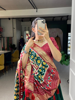 Green Color Patola Print With Foil Work Tussar Silk Lehenga Choli ClothsVilla