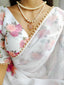 White Color Printed With Pearl Lace Border Georgette Saree Clothsvilla