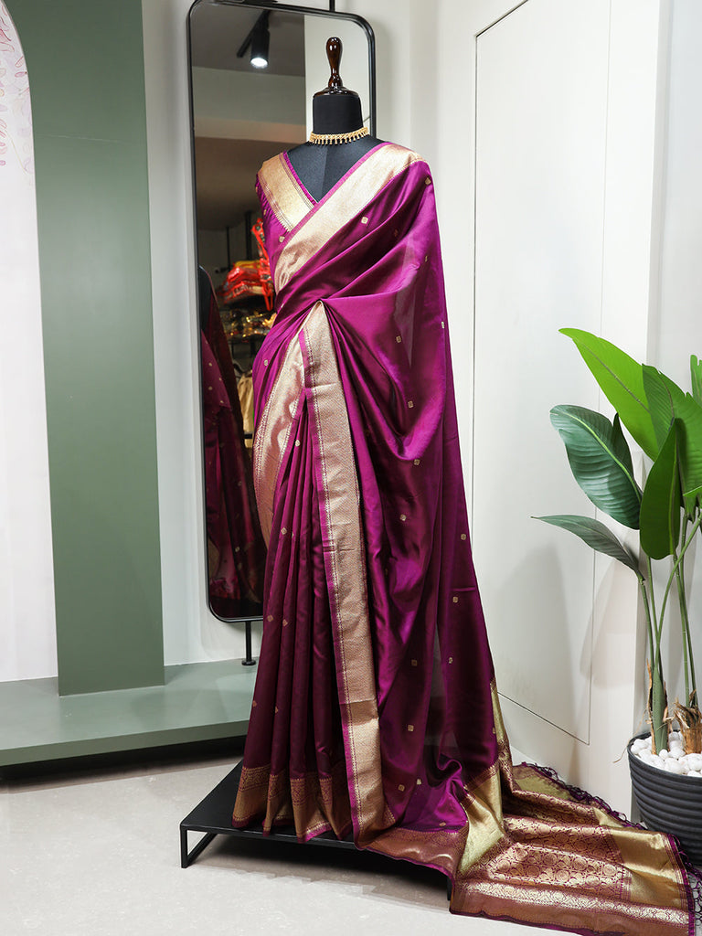 Wine Color Zari Weaving Work Jacquard Silk Saree Clothsvilla