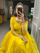 Load image into Gallery viewer, Yellow Color Zari Weaving Work Organza Chex Gown Clothsvilla