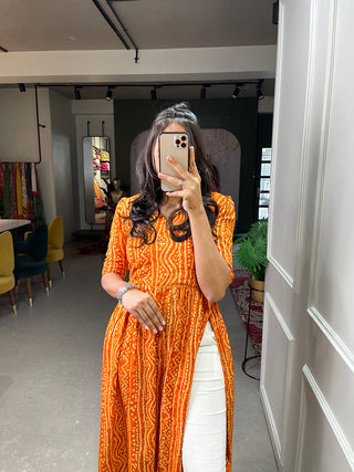 Orange Color Foil and Printed Pure Cotton Kurti Clothsvilla