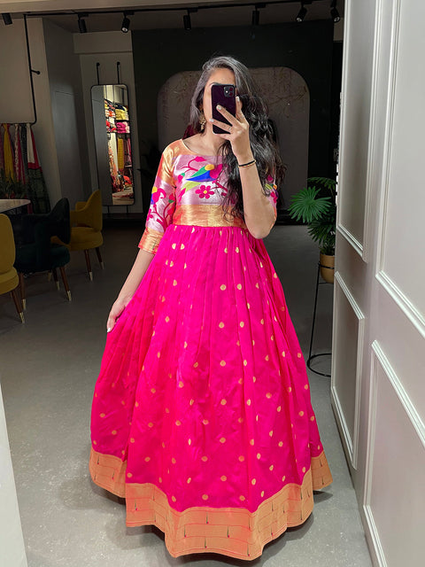 Pink Color Weaving Zari Work Jacquard Silk Paithani Gown Clothsvilla Main image