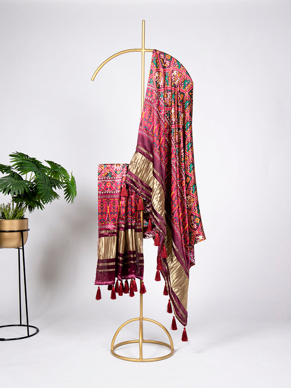 Maroon Color Digital Print And Lagadi Patta Gaji Silk Dupatta ClothsVilla.com