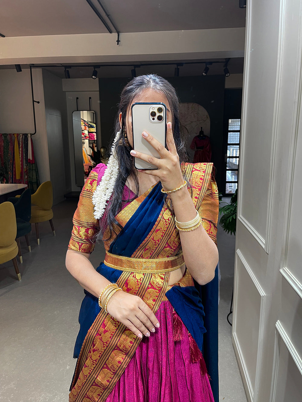 Pink Color Zari Weaving Work Narayan Pet Cotton South Indian Lehenga Clothsvilla