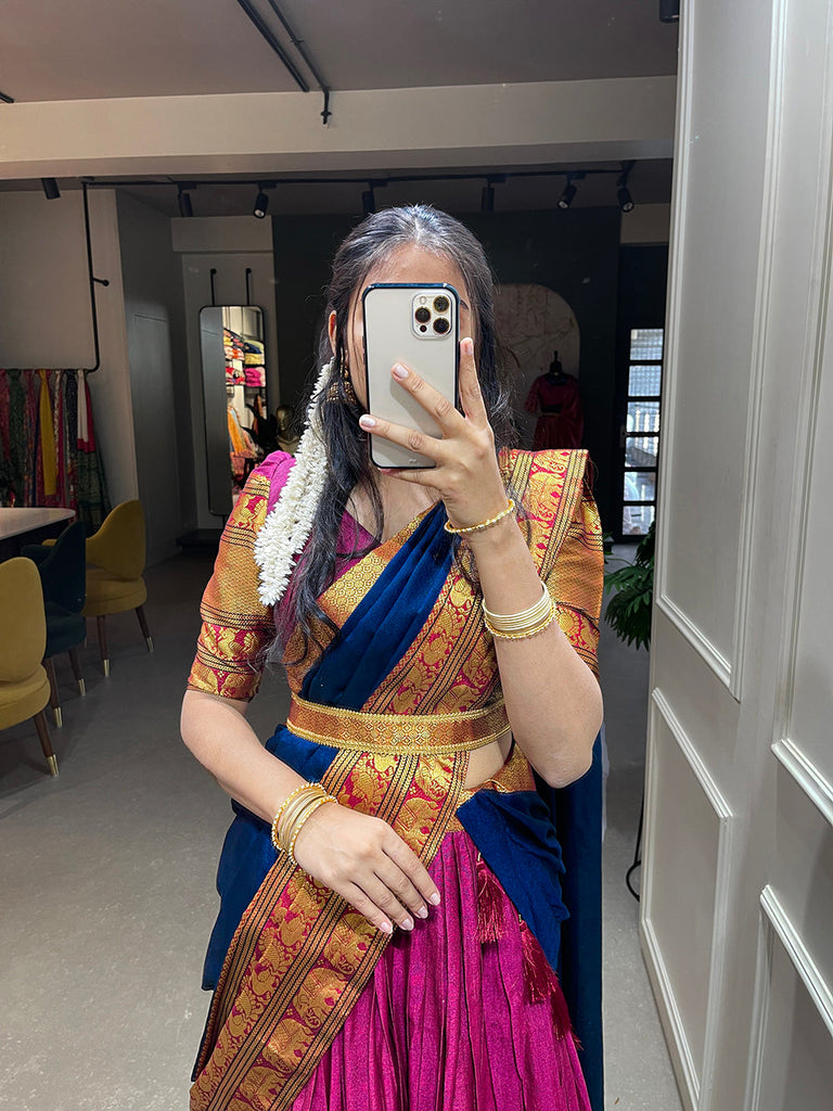 Yellow jacquard silk paithani Lehenga choli SOUTH INDIAN wedding and f
