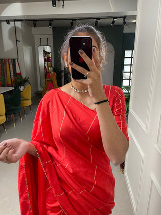 Red Sequins And Zari Work Viscose Chanderi Saree Clothsvilla