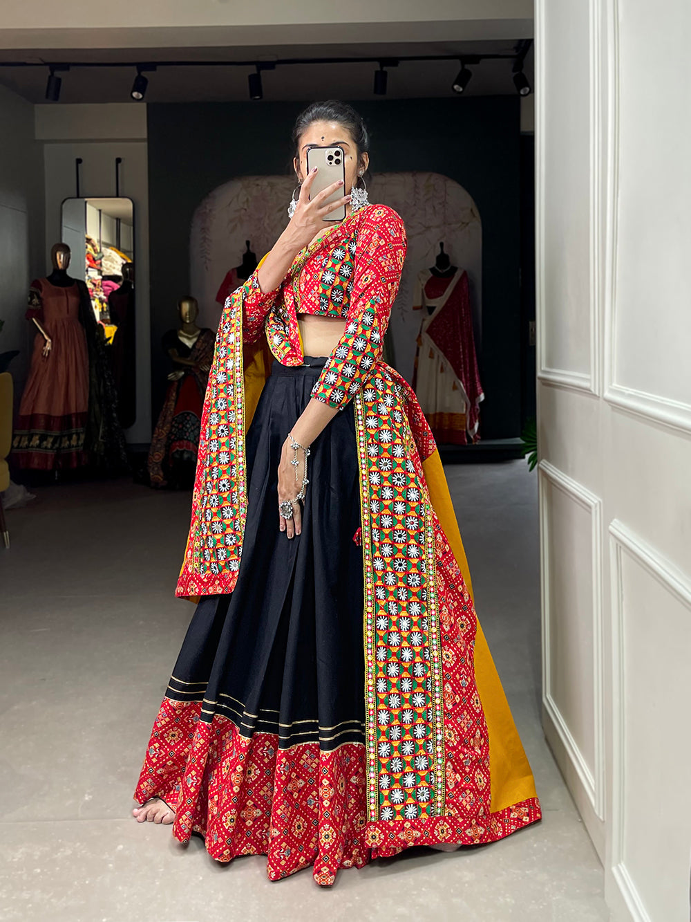 Red Color Digital Printed And Gamthi Work Cotton Chaniya Choli ClothsVilla