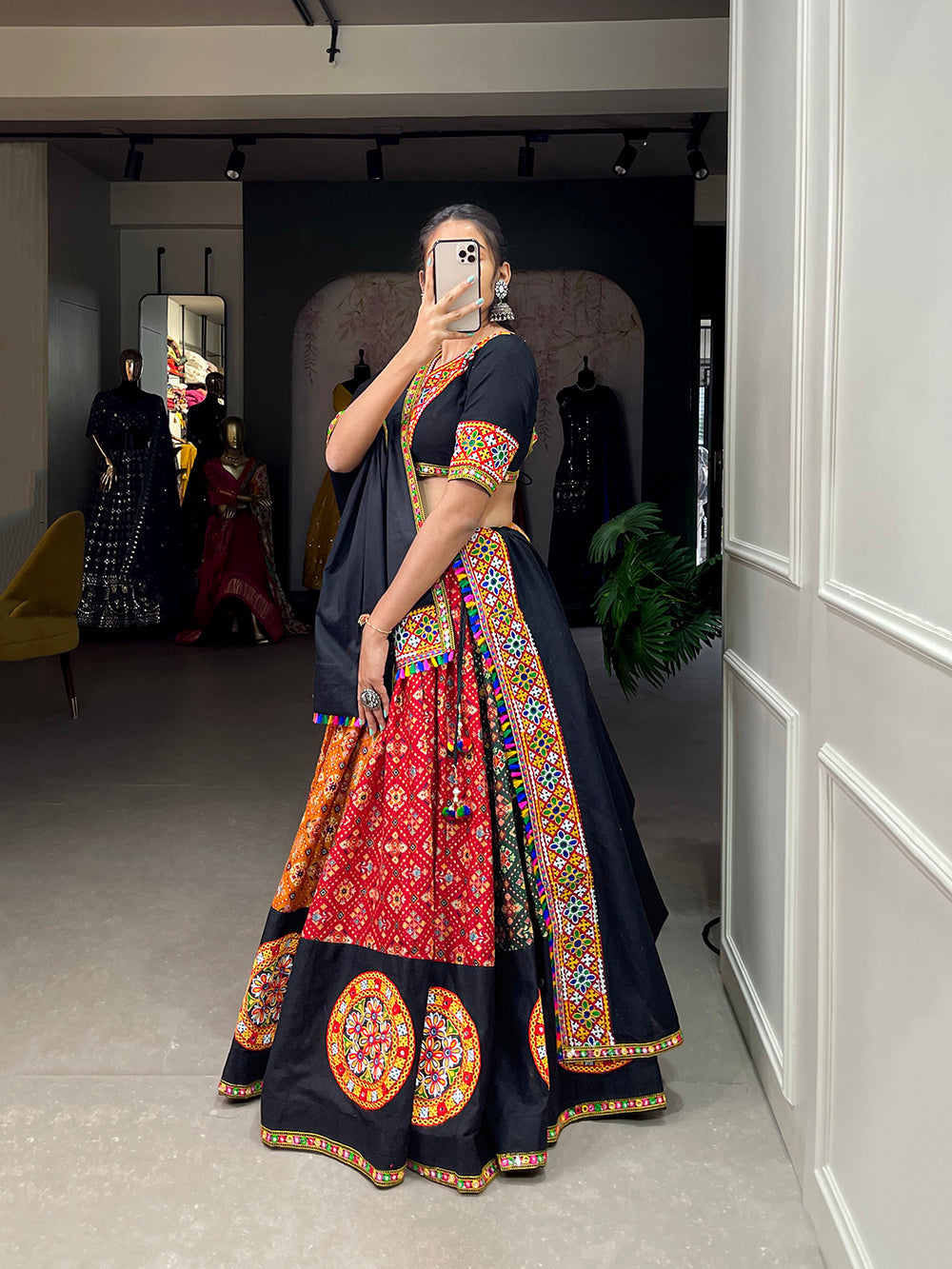 Multi Color Printed With Gamthi Work Cotton Lehenga Choli ClothsVilla.com