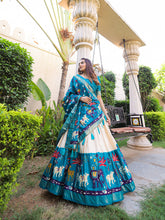 Load image into Gallery viewer, Firozi Color Printed With Foil Work Dola Silk Lehenga Choli ClothsVilla.com