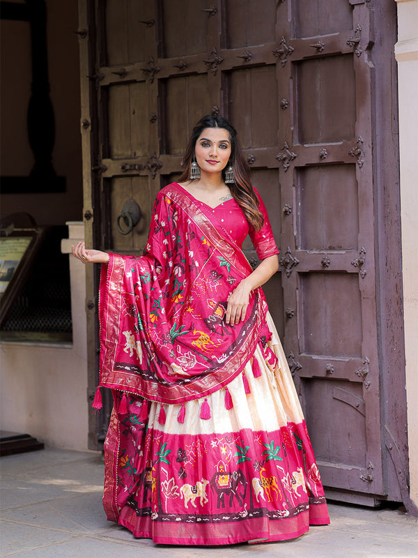 Pink Color Printed With Foil Work Dola Silk Lehenga Choli ClothsVilla.com