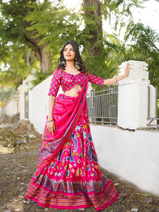 Pink Color Patola Printed and foil work Silk Lehenga Clothsvilla