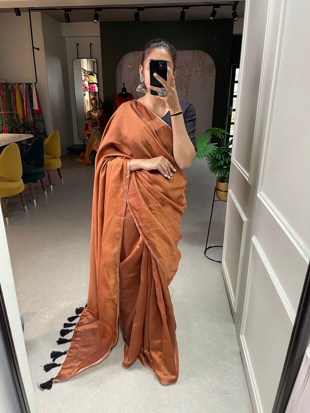 Brown Color Plain Melanin Silk Saree Clothsvilla