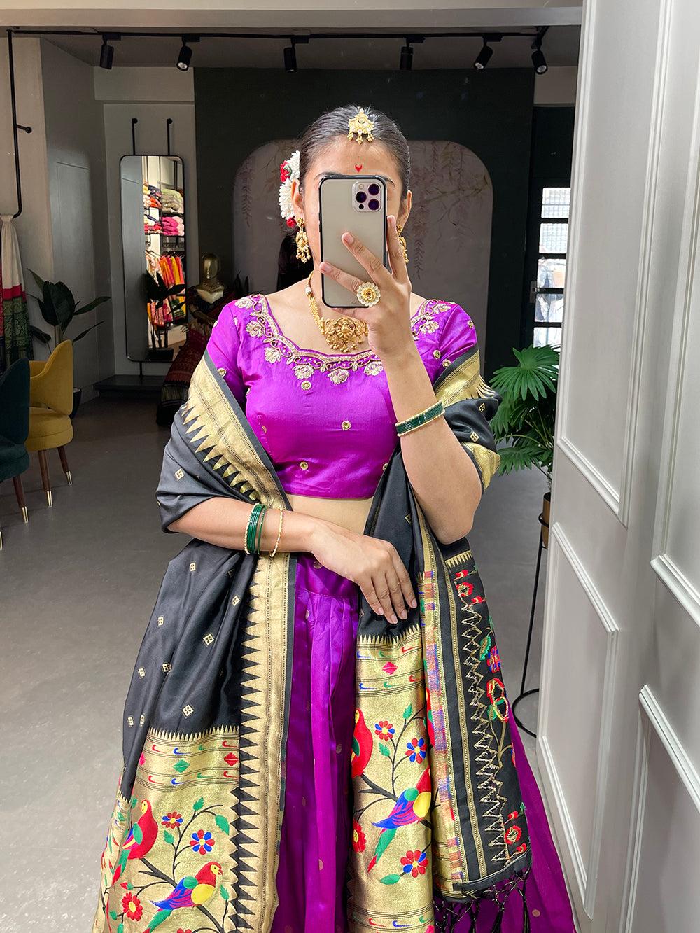 Purple Color Weaving Zari Work jacquard Paithani Silk Lehenga Choli ClothsVilla.com