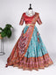 Sky Blue Color Ikkat Patola Print and Sequins Embroidery Chinon Lehenga Choli ClothsVilla