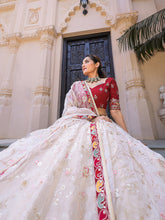 Load image into Gallery viewer, Off White Color Thread Embroidery Work With Lace Border Organza Lehenga Choli ClothsVilla.com
