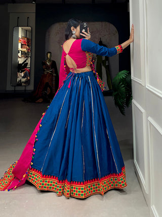 Blue Color Plain With Gamthi Work Cotton Navratri Garba Choli ClothsVilla.com