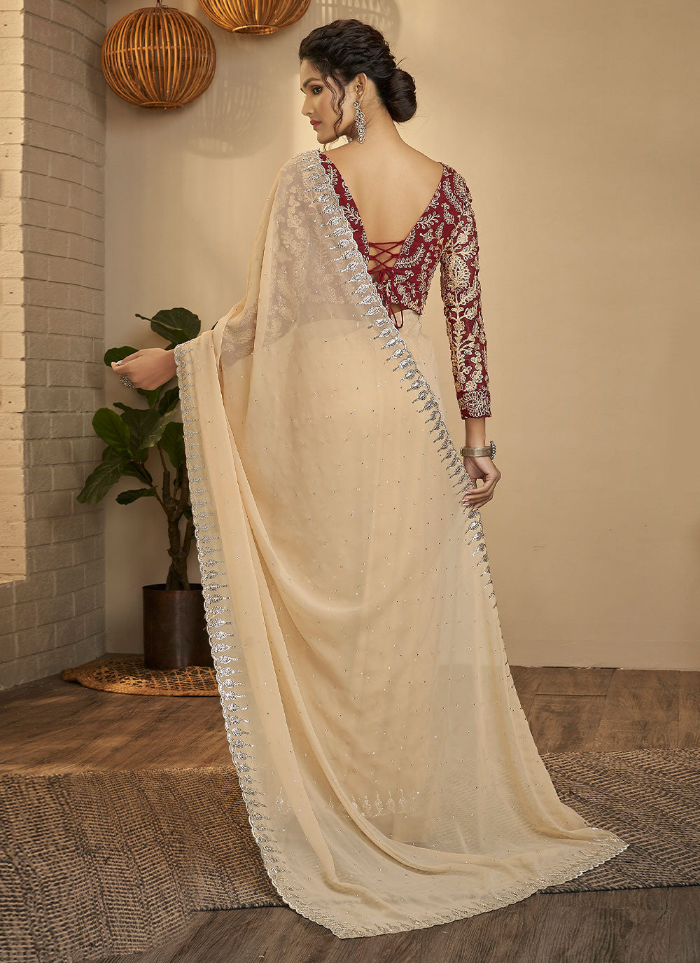 Beige Georgette Designer Saree Clothsvilla