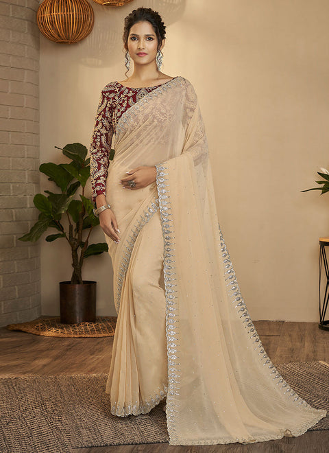 Beige Georgette Designer Saree Clothsvilla Main image