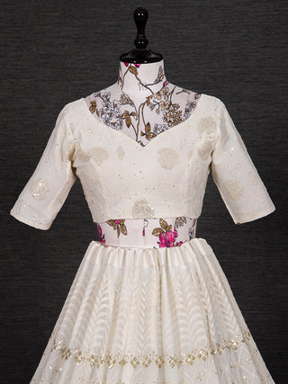 White Color Sequins And Thread Embroidery Work Georgette Lehenga Choli With Chinon Dupatta Clothsvilla