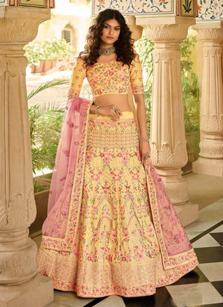 Yellow Art Silk Stone Work Lehenga Choli For Reception Clothsvilla