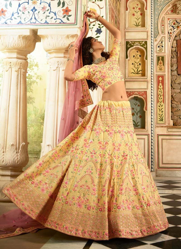 Yellow Art Silk Stone Work Lehenga Choli For Reception Clothsvilla
