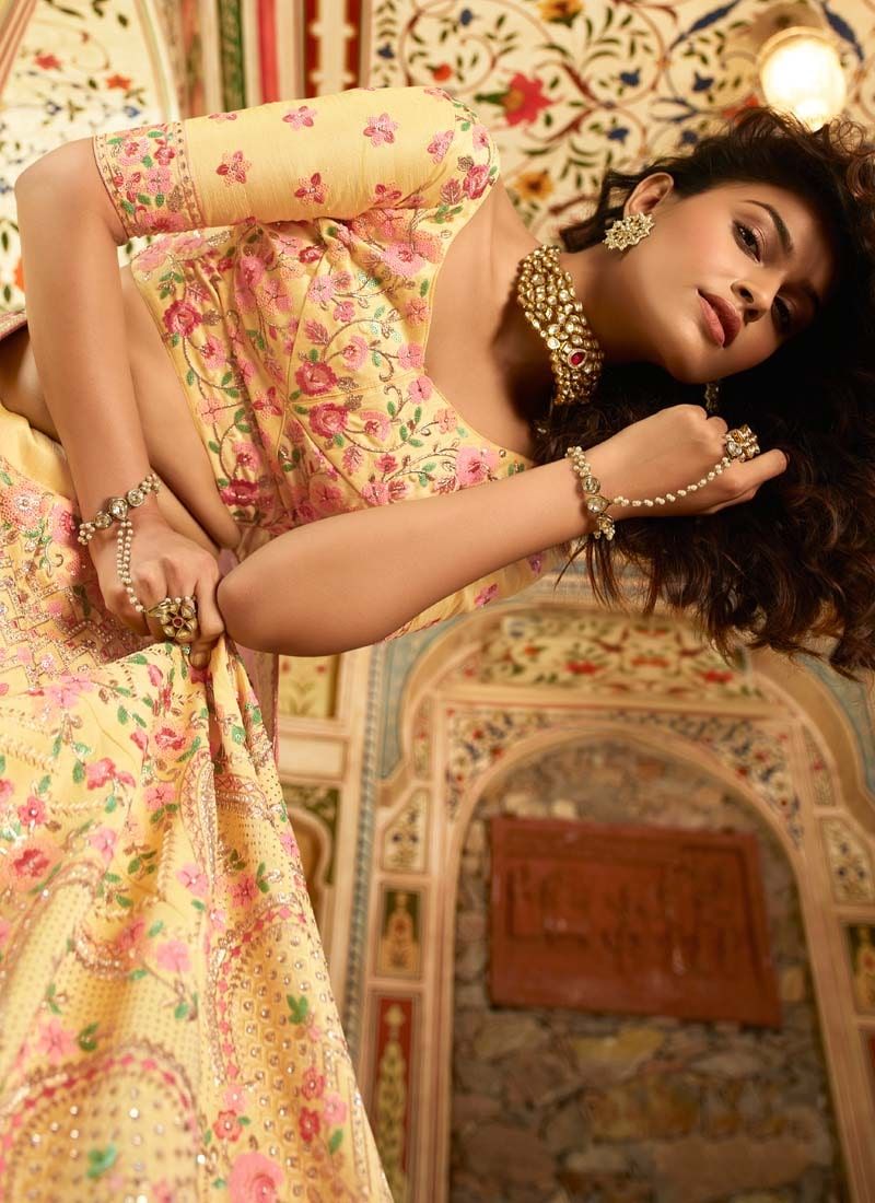 Yellow Art Silk Stone Work Lehenga Choli For Reception Clothsvilla