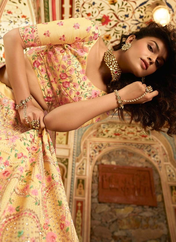 Yellow Art Silk Stone Work Lehenga Choli For Reception Clothsvilla