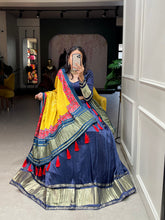 Load image into Gallery viewer, Navy Blue Color Dyeing With Lagdi Patta Gaji Silk Lehenga Choli ClothsVilla.com